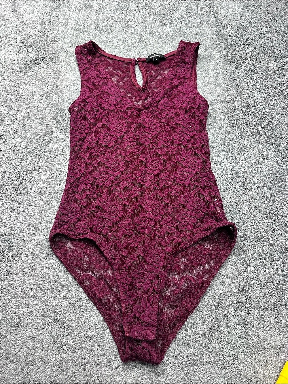 ambiance Lace Floral Bodysuit in Purple Size S/M